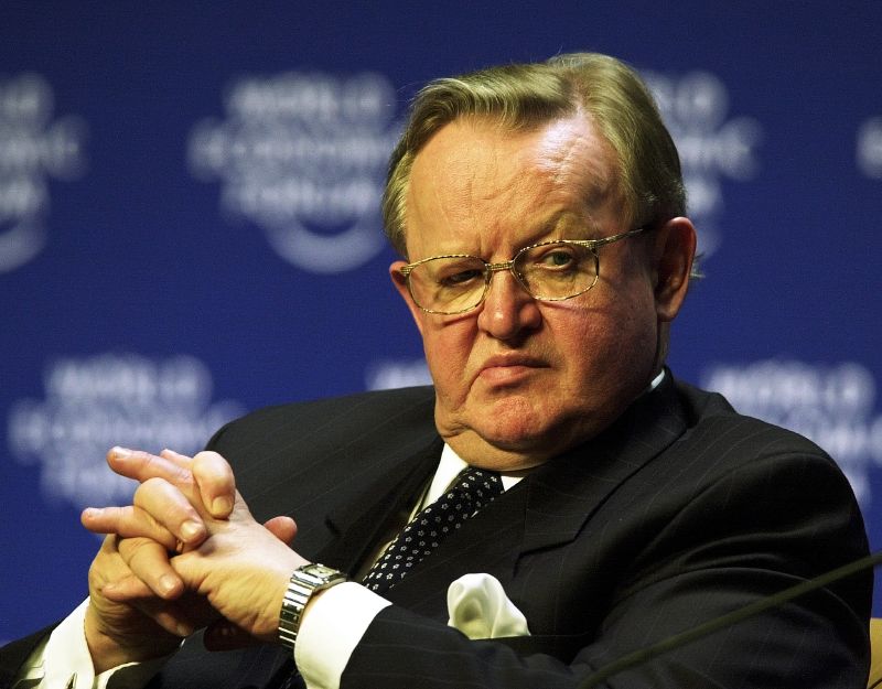 Martti Ahtisaari at the World Economic Forum. Kuva: Wikipedia